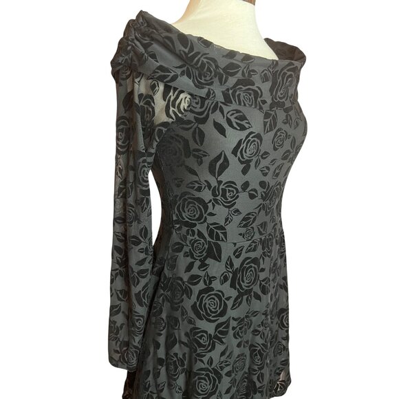 NWT Wild Fable M Black Rose Flocked Velvet Burnout Off-Shoulder Recycle Material - Picture 8 of 16